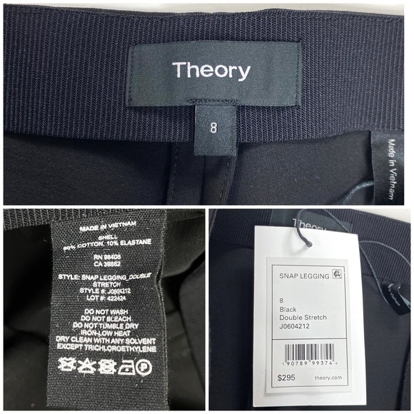 THEORY Snap Leggings Double Stretch Pants In Black Size 8 New with Tag - Picture 6 of 9